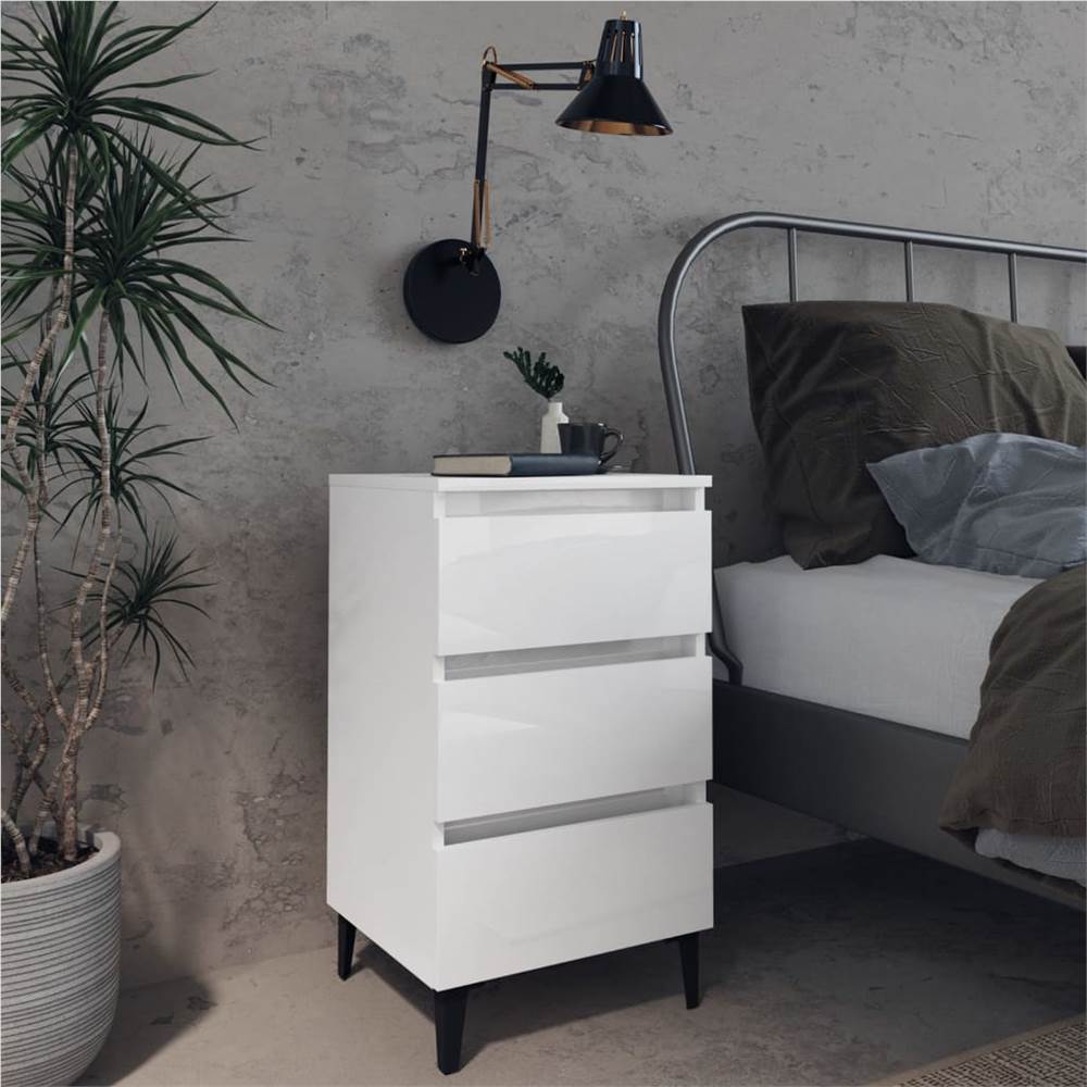 

Bed Cabinet with Metal Legs High Gloss White 40x35x69 cm