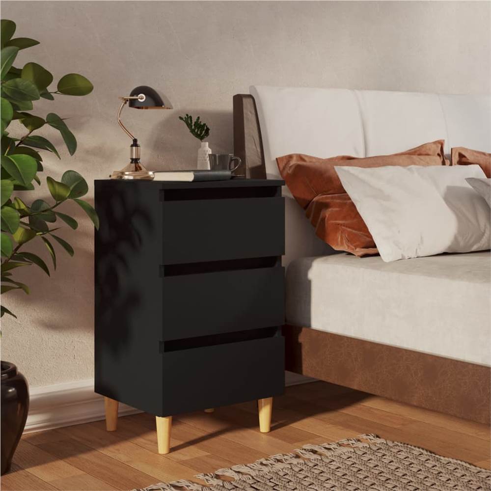 

Bed Cabinet with Solid Wood Legs Black 40x35x69 cm