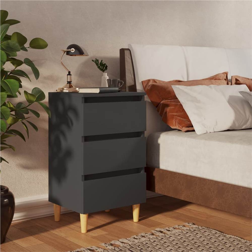 

Bed Cabinet with Solid Wood Legs Grey 40x35x69 cm