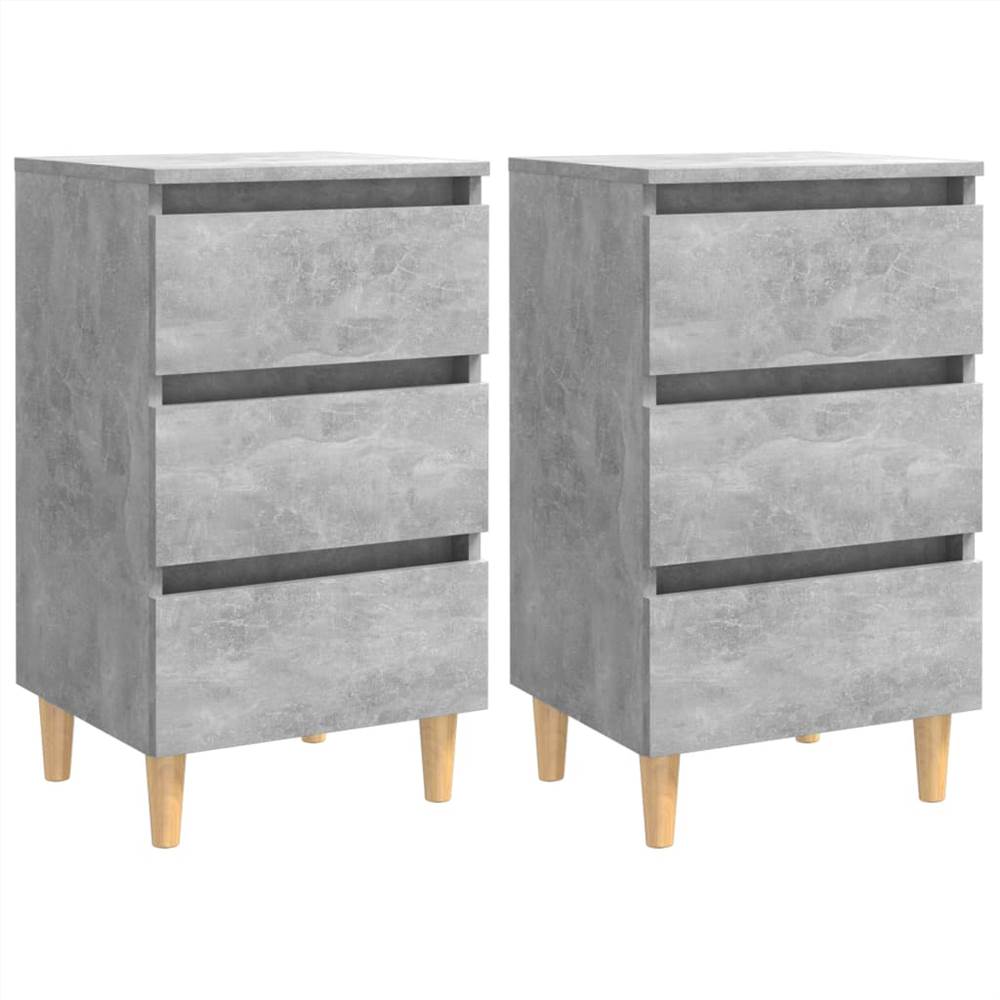 

Bed Cabinets & Solid Wood Legs 2 pcs Concrete Grey 40x35x69 cm