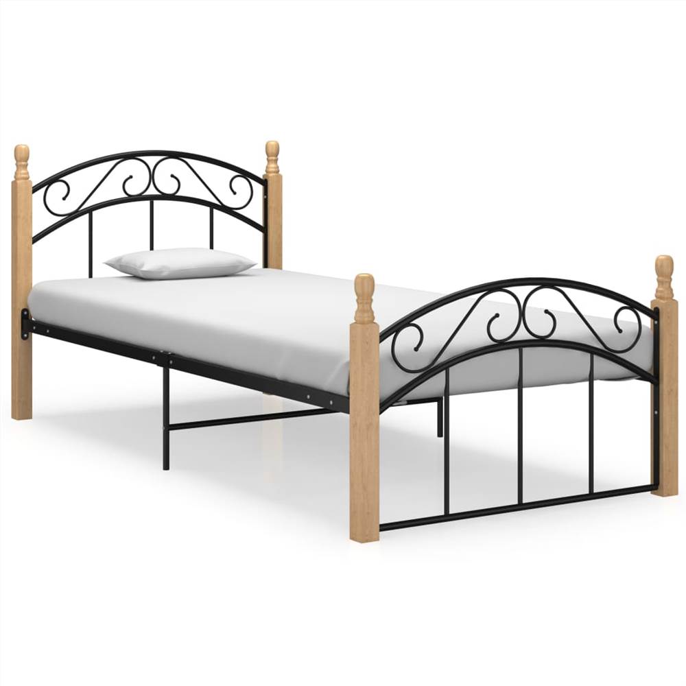 

Bed Frame Black Metal and Solid Oak Wood 100x200 cm