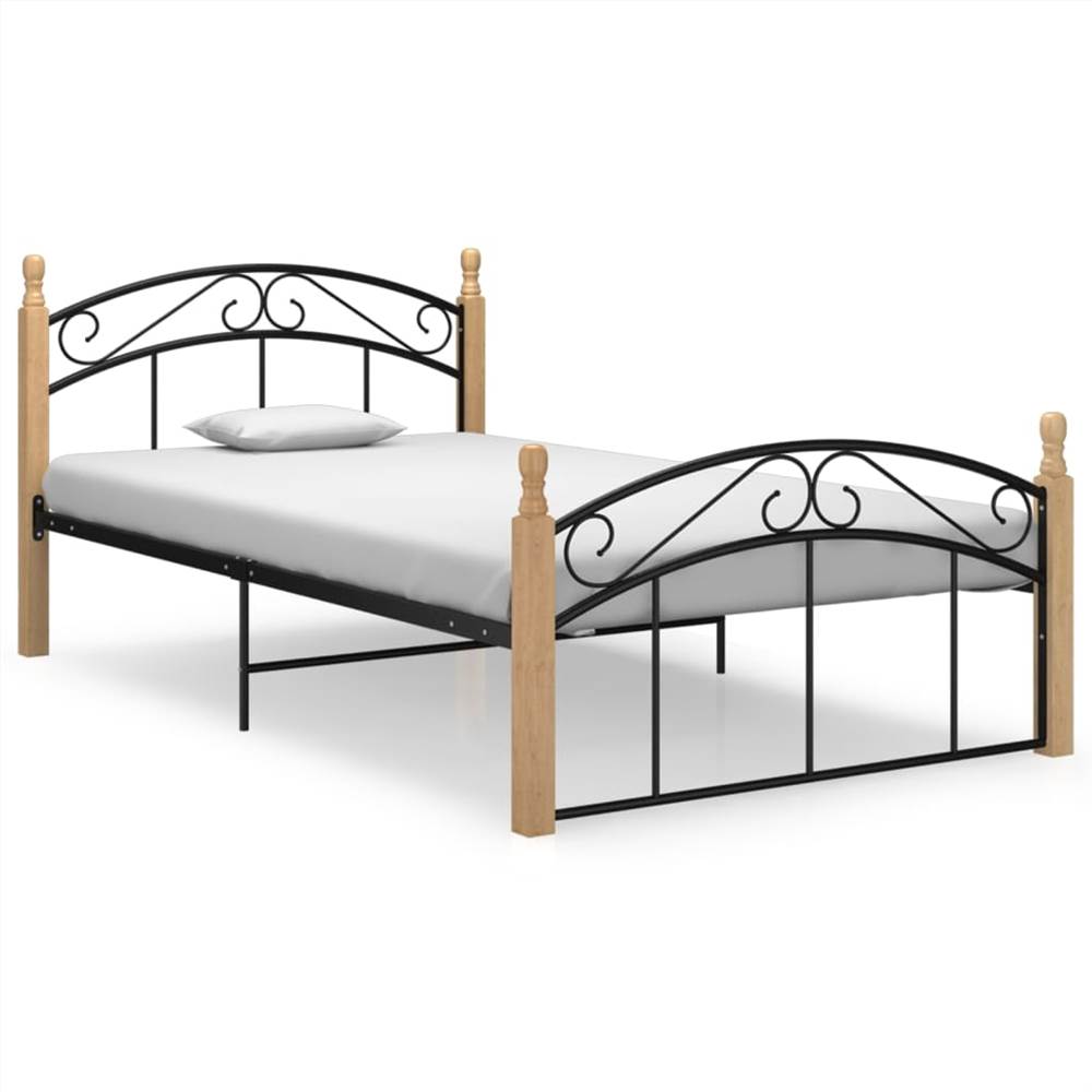 

Bed Frame Black Metal and Solid Oak Wood 120x200 cm