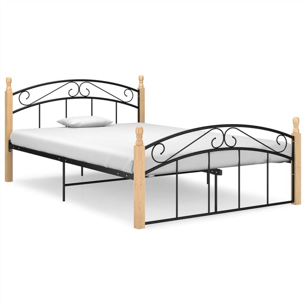 

Bed Frame Black Metal and Solid Oak Wood 140x200 cm