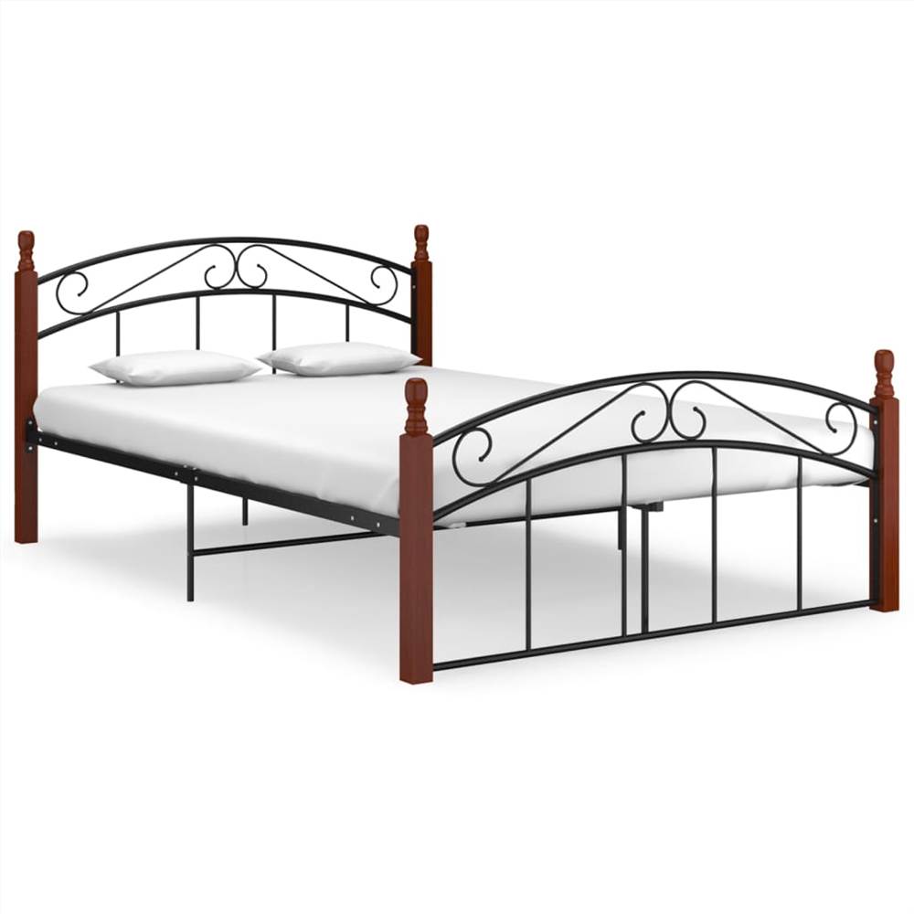 

Bed Frame Black Metal and Solid Oak Wood 140x200 cm