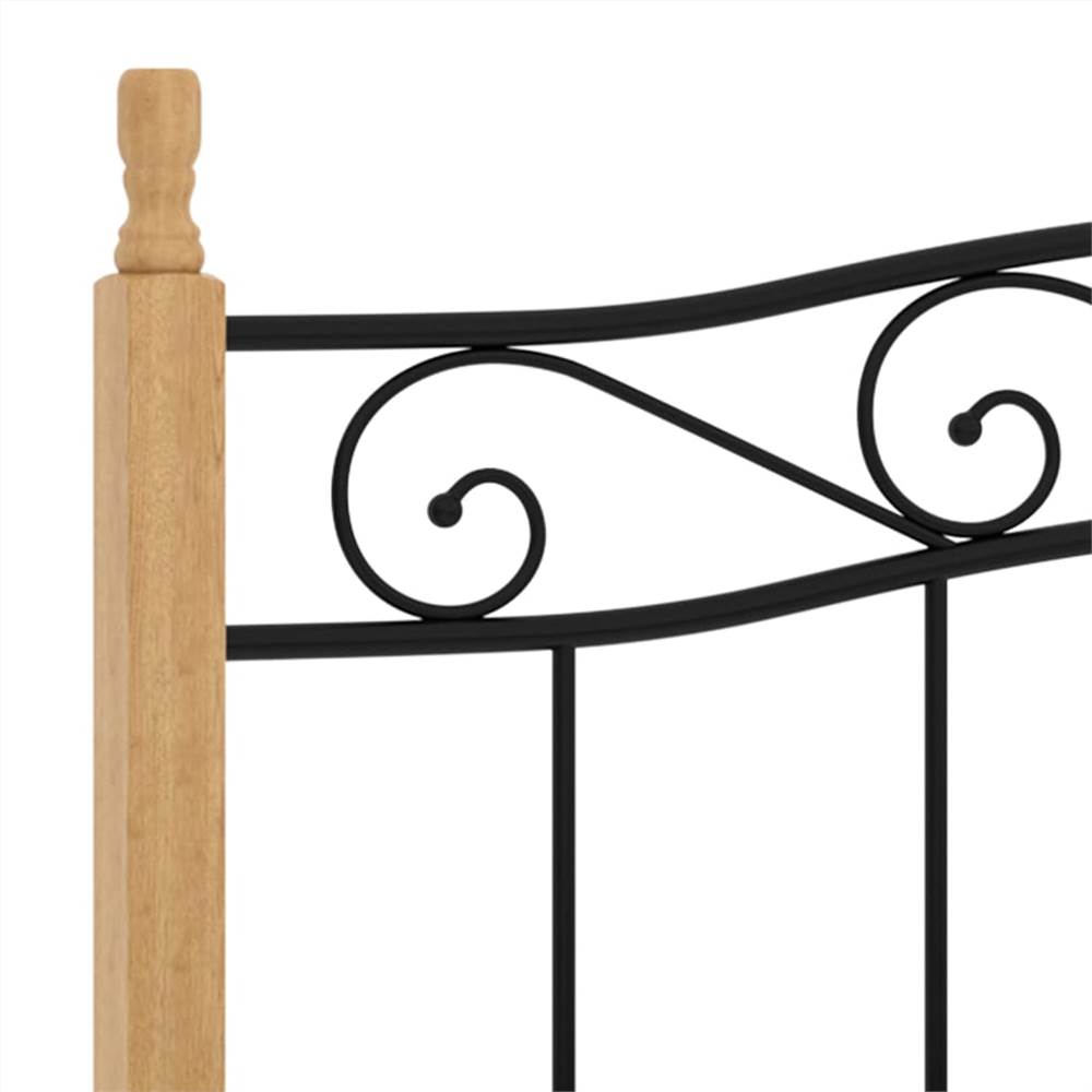 Bed Frame Black Metal and Solid Oak Wood 140x200 cm
