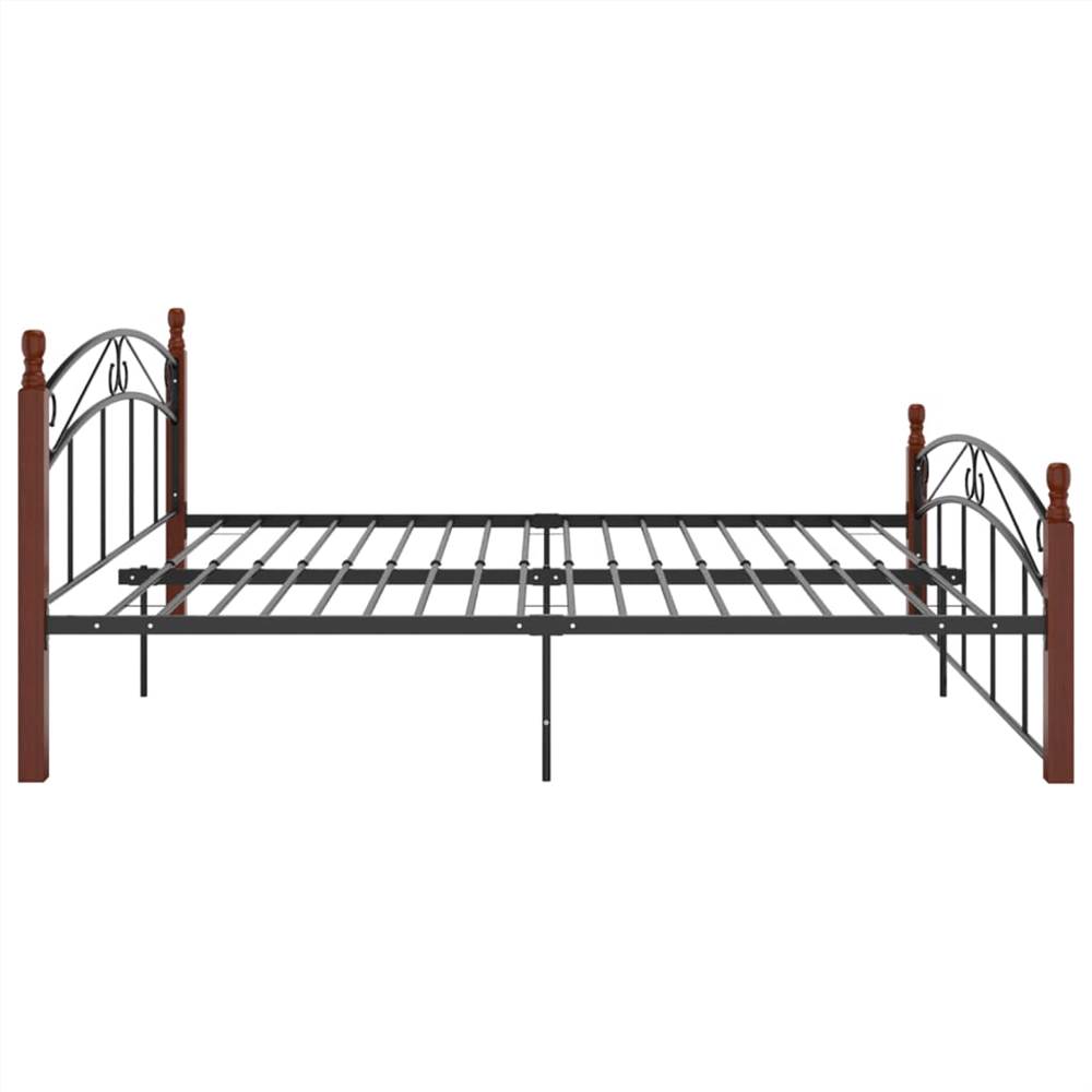 Bed Frame Black Metal and Solid Oak Wood 160x200 cm