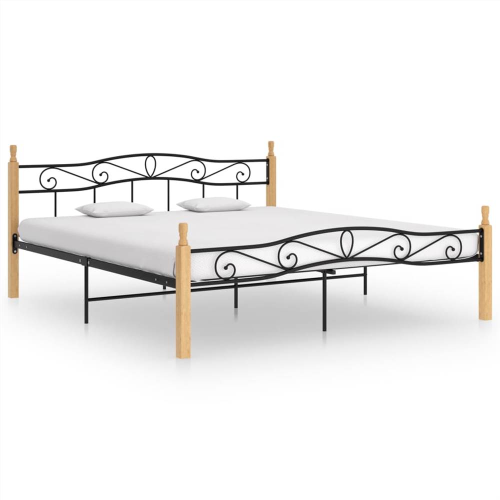 

Bed Frame Black Metal and Solid Oak Wood 180x200 cm