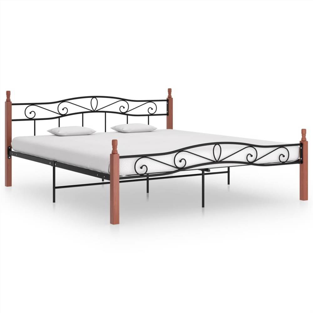 

Bed Frame Black Metal and Solid Oak Wood 180x200 cm