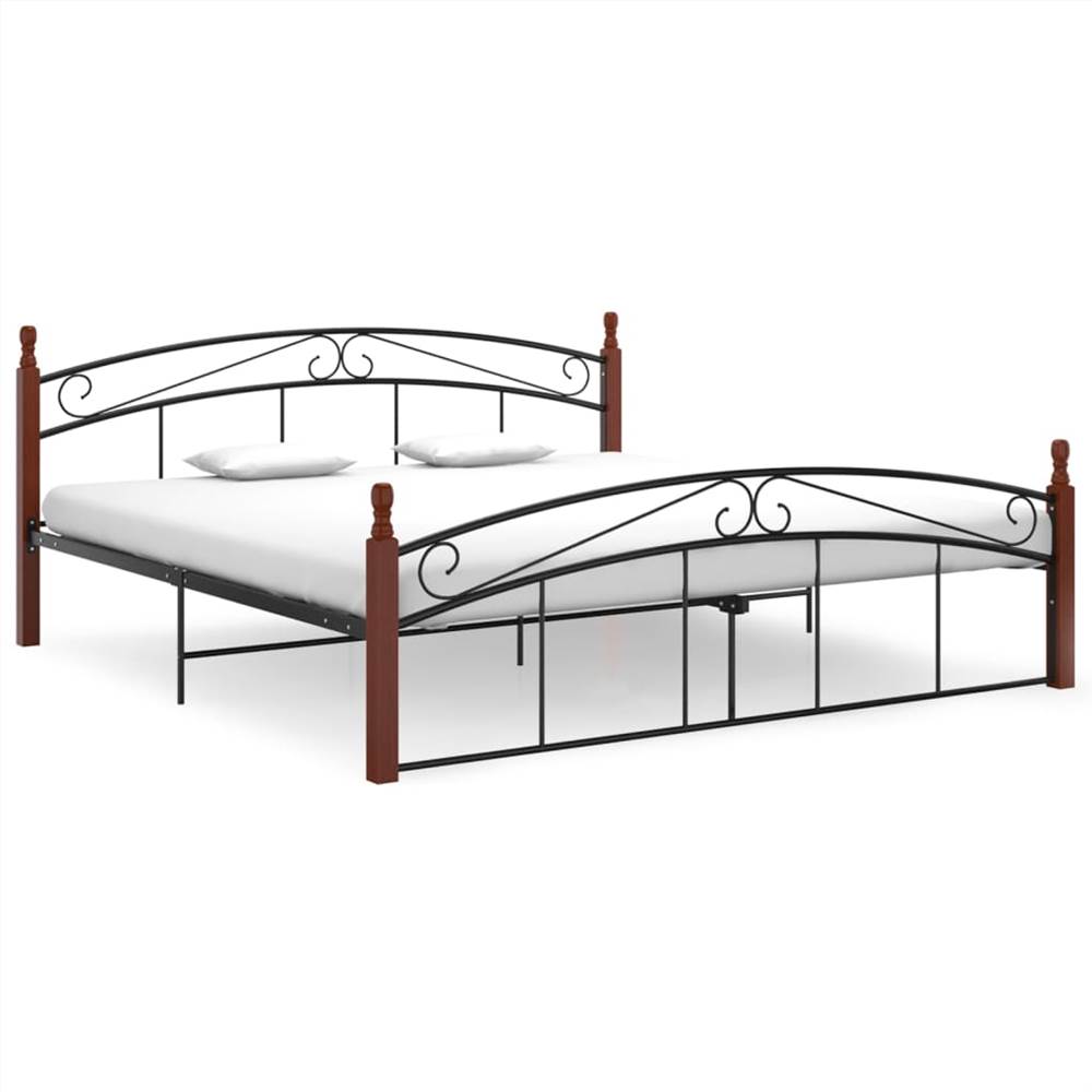

Bed Frame Black Metal and Solid Oak Wood 180x200 cm