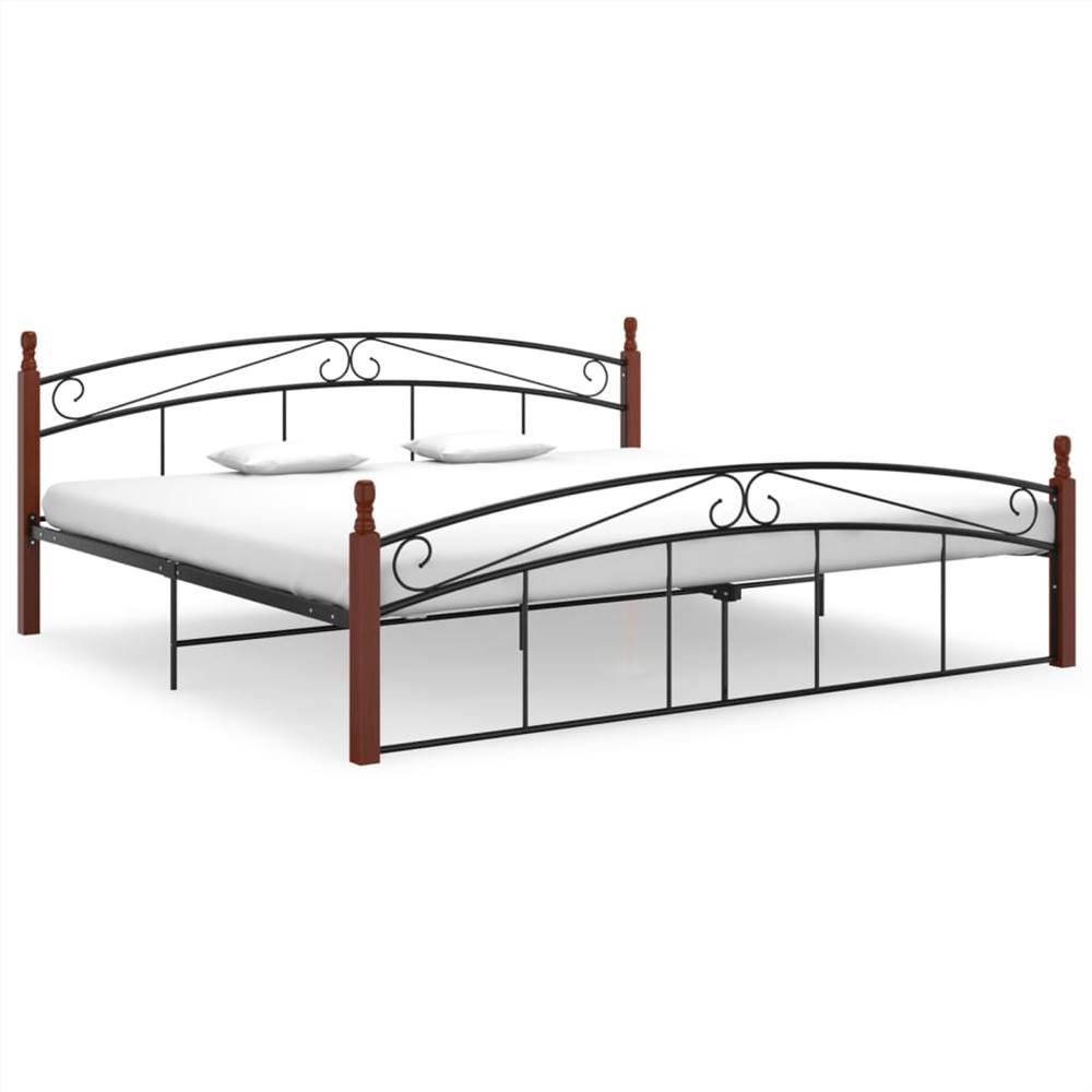 

Bed Frame Black Metal and Solid Oak Wood 200x200 cm