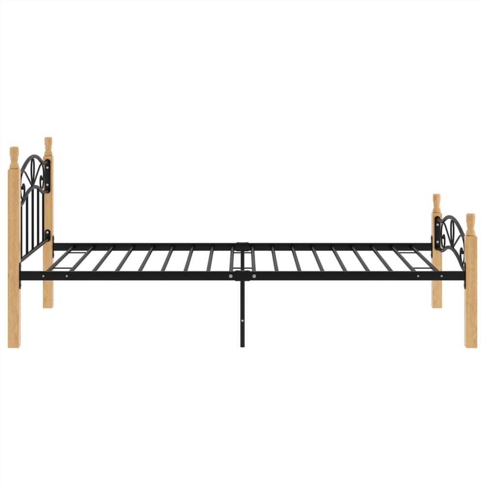 Bed Frame Black Metal And Solid Oak Wood X Cm