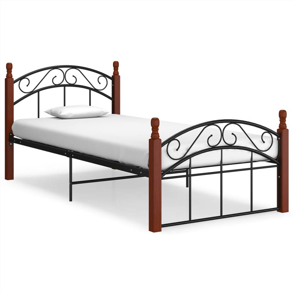 

Bed Frame Black Metal and Solid Oak Wood 90x200 cm