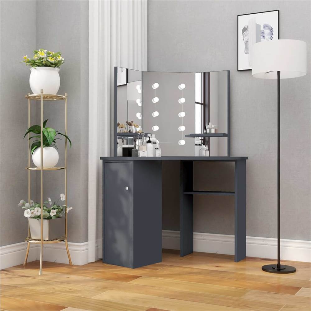 

Corner Dressing Table with LED Grey 111x54x141.5 cm