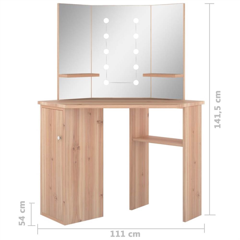 Corner Dressing Table with LED Oak 111x54x141.5 cm