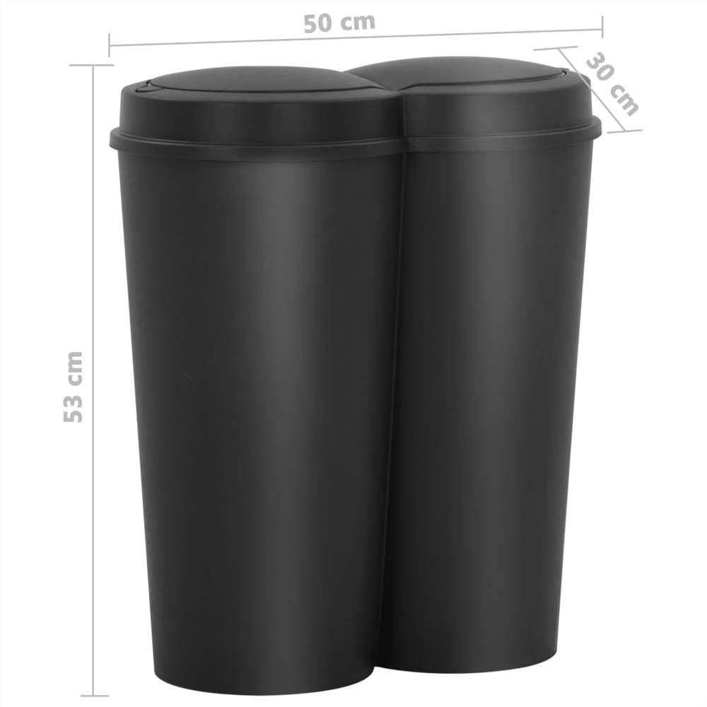 Duo Bin Trash Can Black 50 L