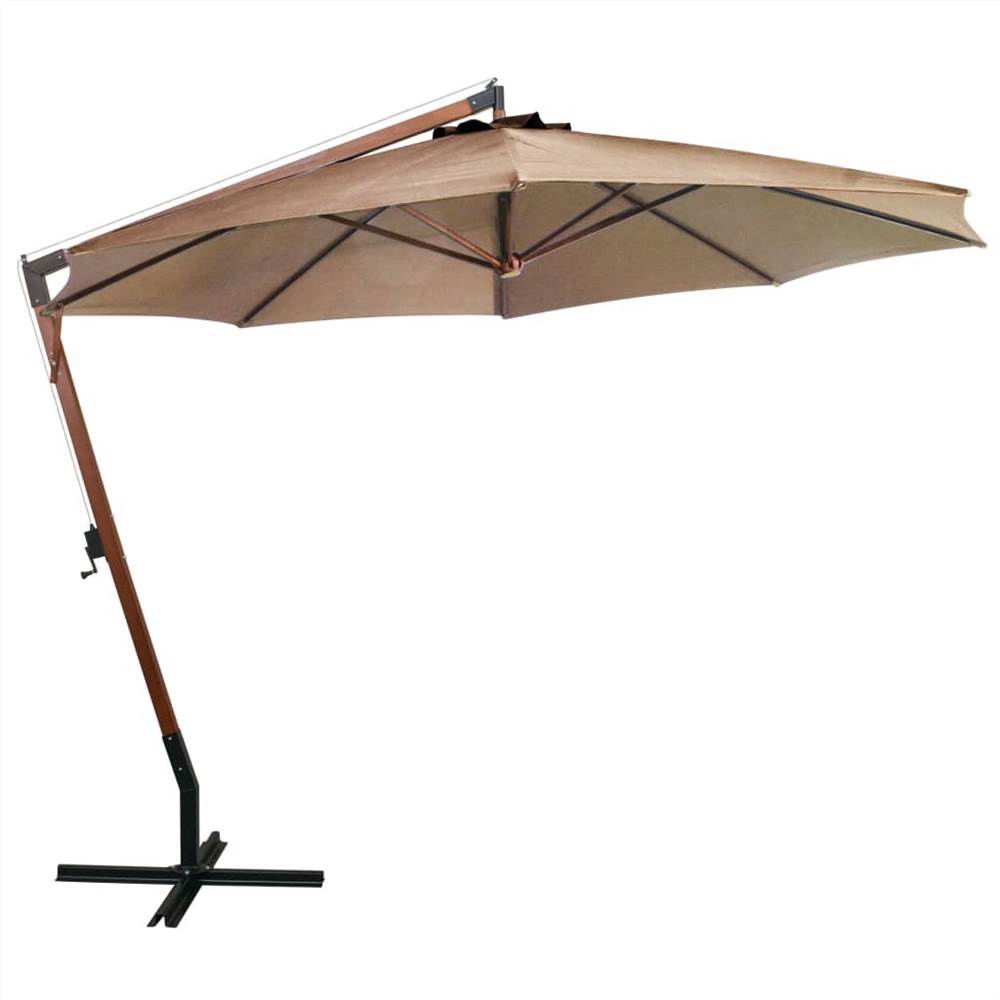 Hanging Parasol with Pole Taupe 3.5x2.9 m Solid Fir Wood