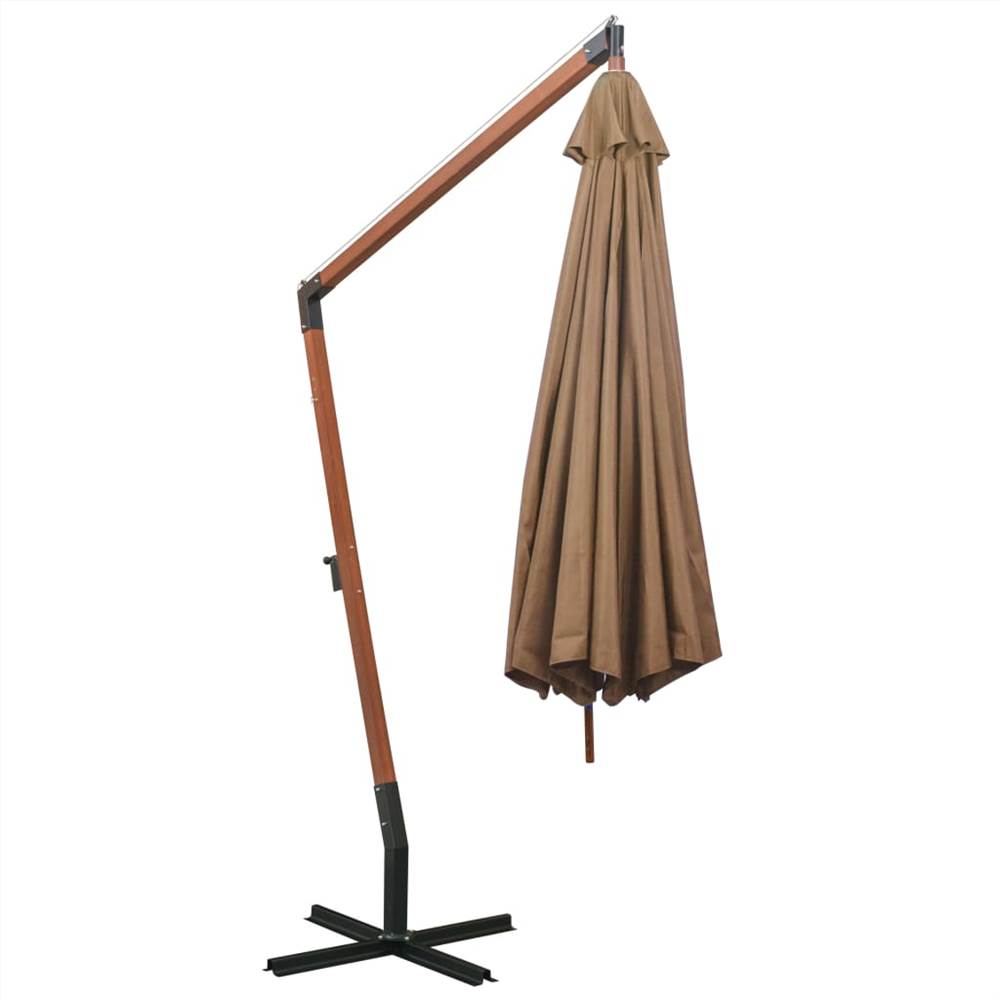 Hanging Parasol with Pole Taupe 3.5x2.9 m Solid Fir Wood