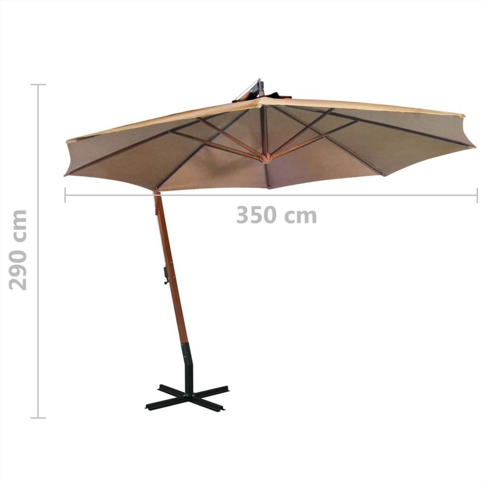 Hanging Parasol with Pole Taupe 3.5x2.9 m Solid Fir Wood