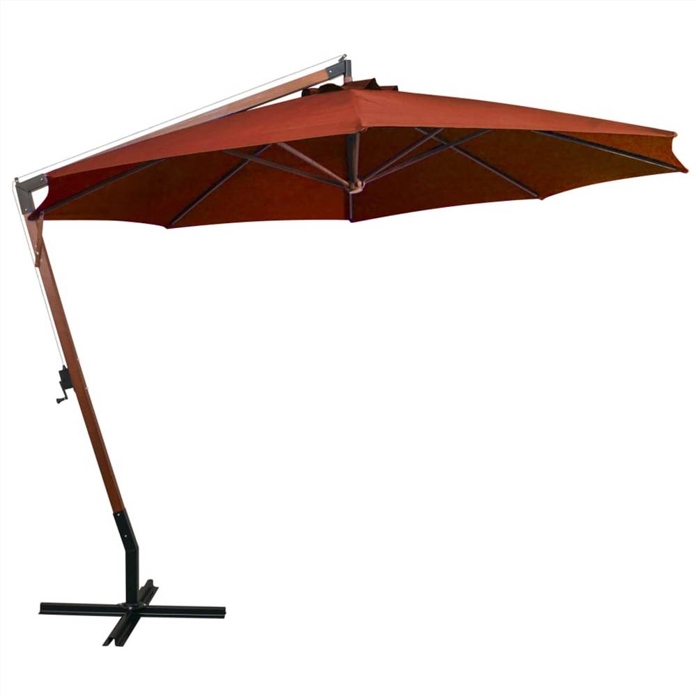 Hanging Parasol with Pole Terracotta 3.5x2.9 m Solid Fir Wood