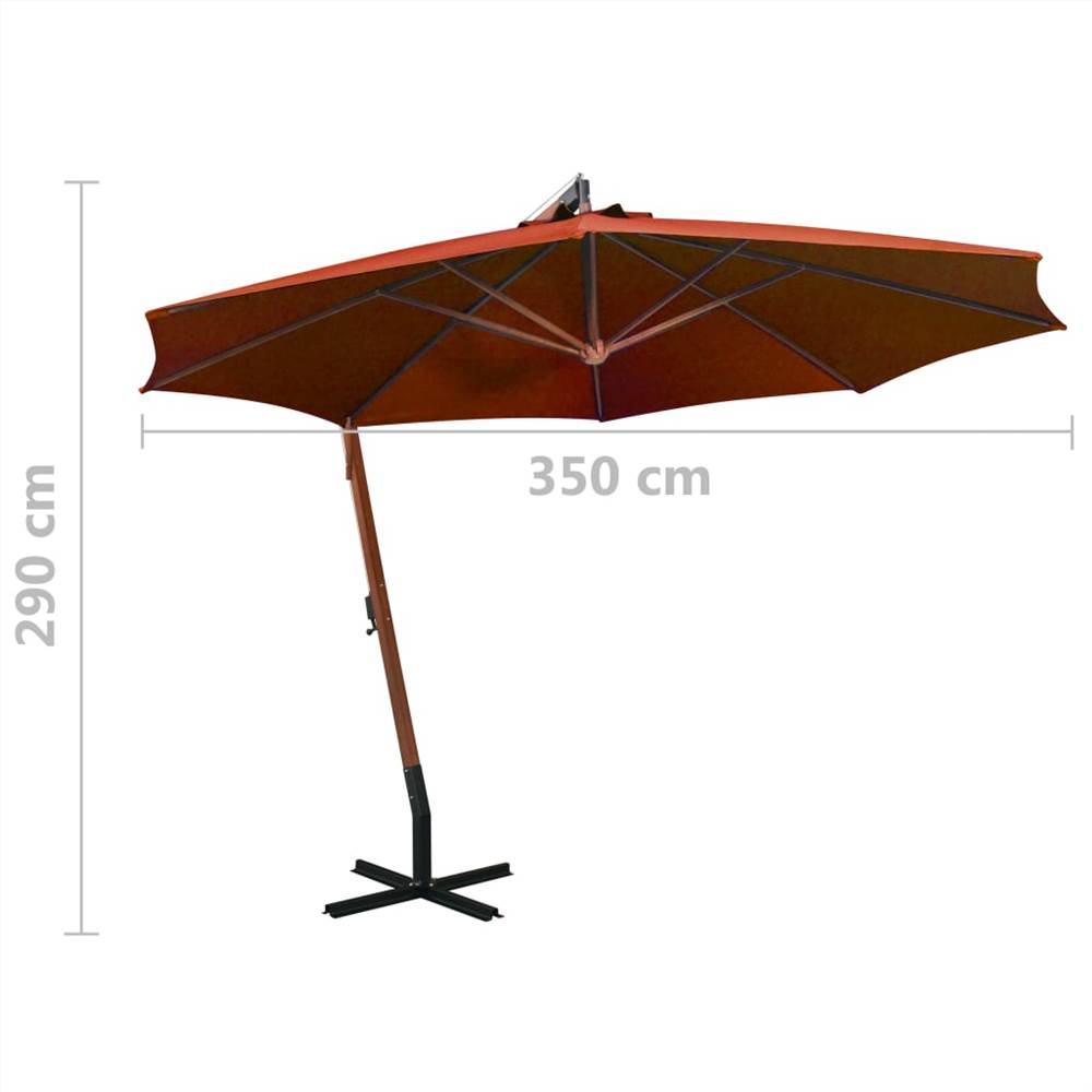 Hanging Parasol with Pole Terracotta 3.5x2.9 m Solid Fir Wood