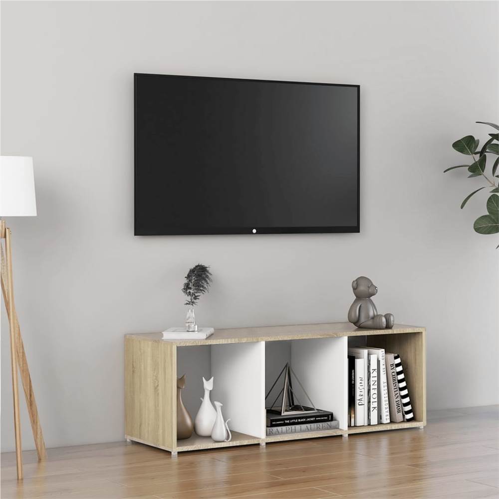 

TV Cabinet White and Sonoma Oak 107x35x37 cm Chipboard