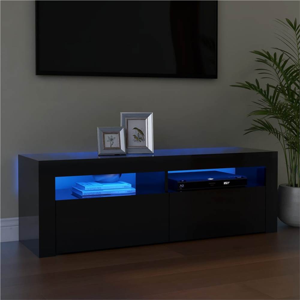 

TV Cabinet with LED Lights High Gloss Black 120x35x40 cm