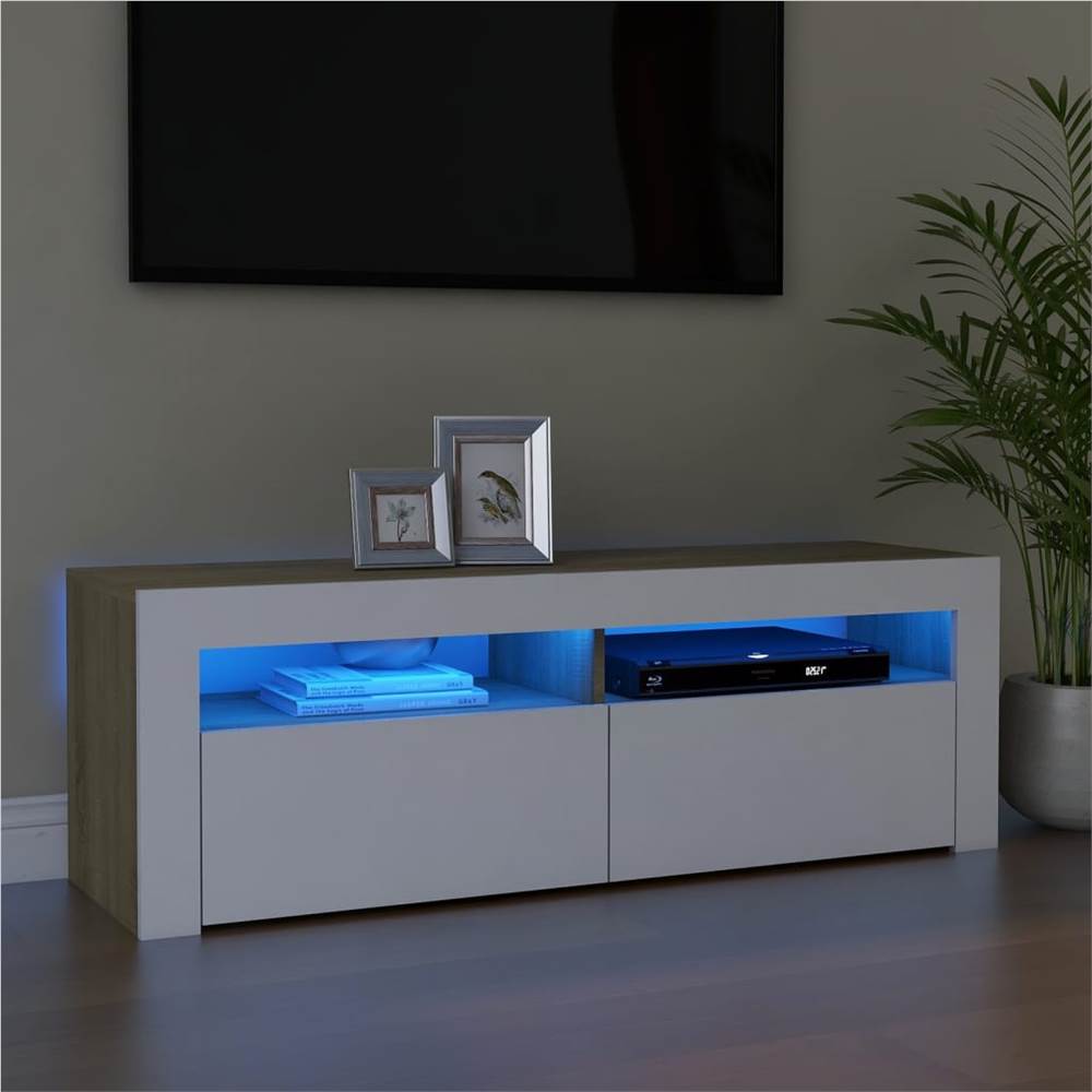 

TV Cabinet with LED Lights White and Sonoma Oak 120x35x40 cm