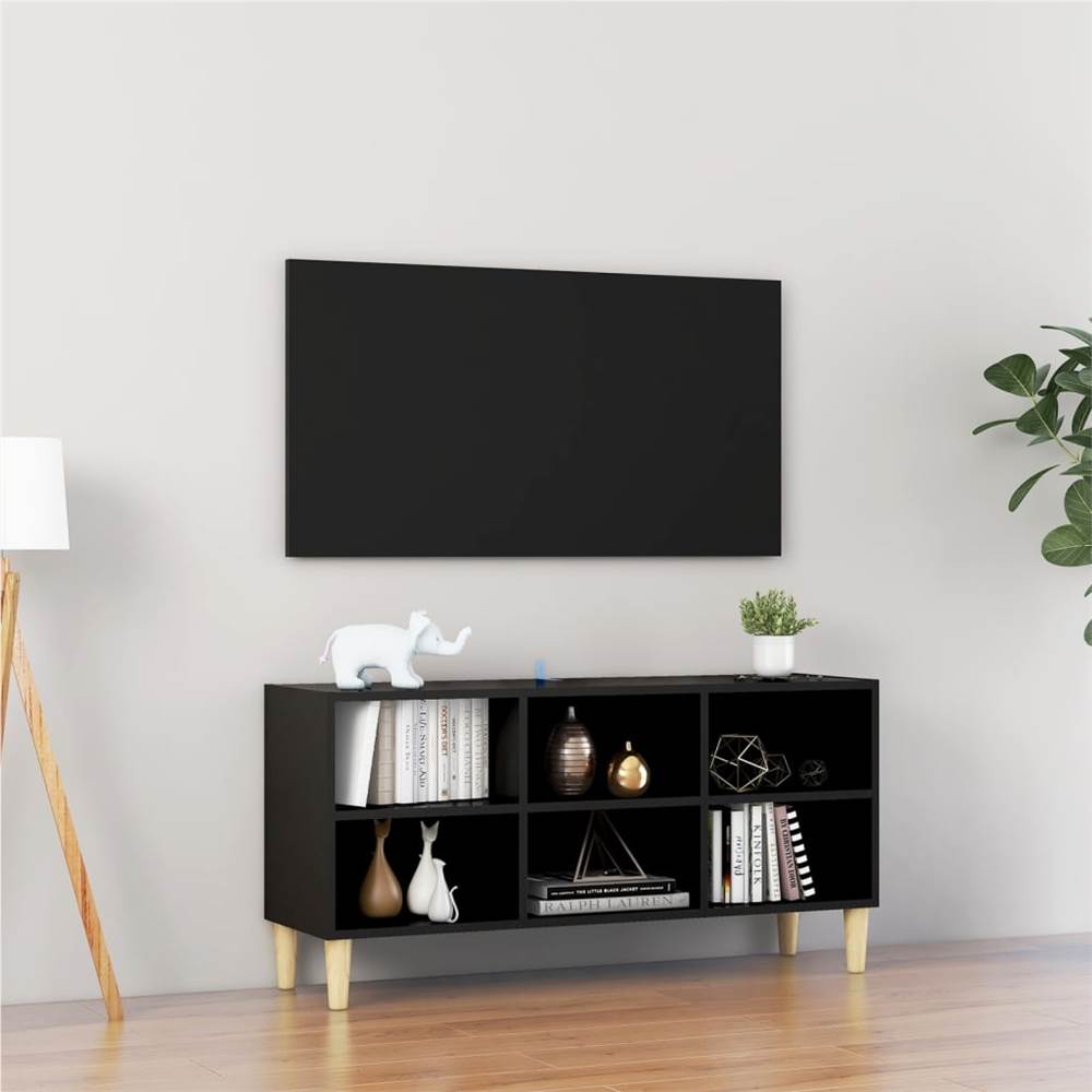 

TV Cabinet with Solid Wood Legs Black 103.5x30x50 cm