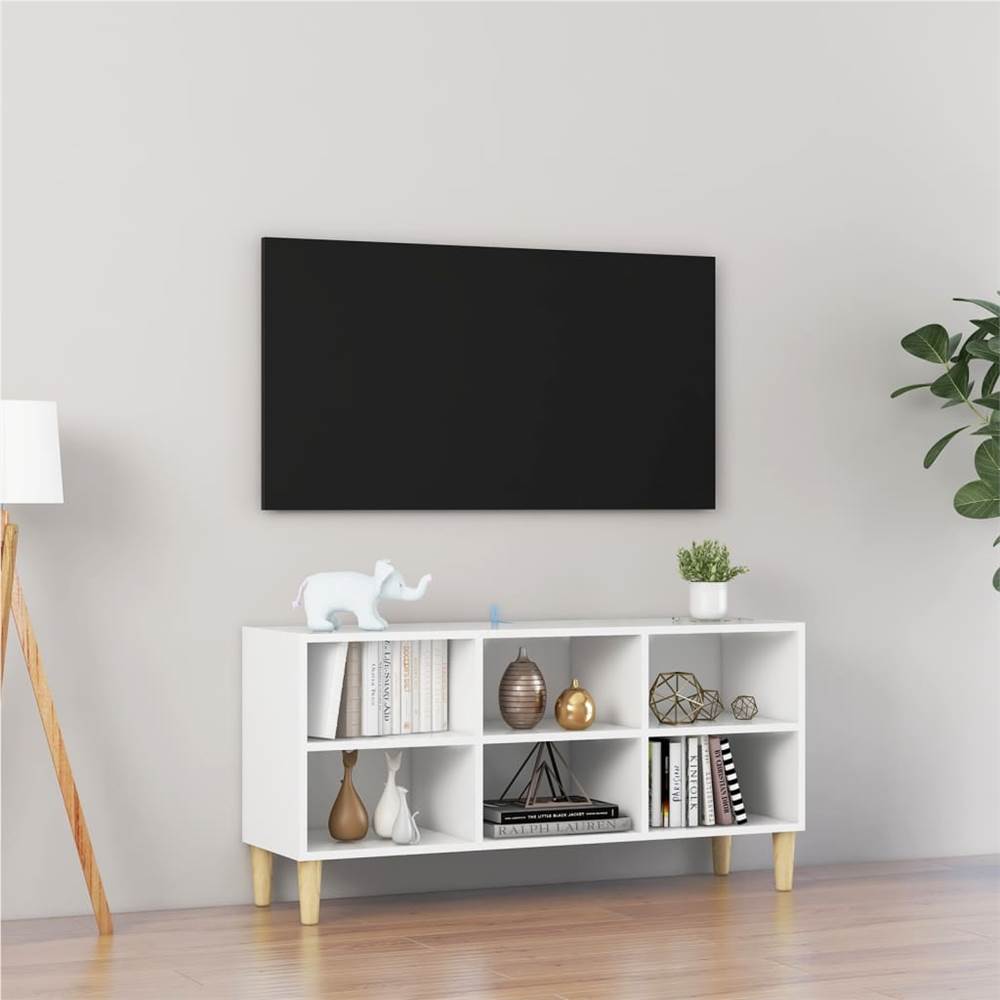 

TV Cabinet with Solid Wood Legs White 103.5x30x50 cm