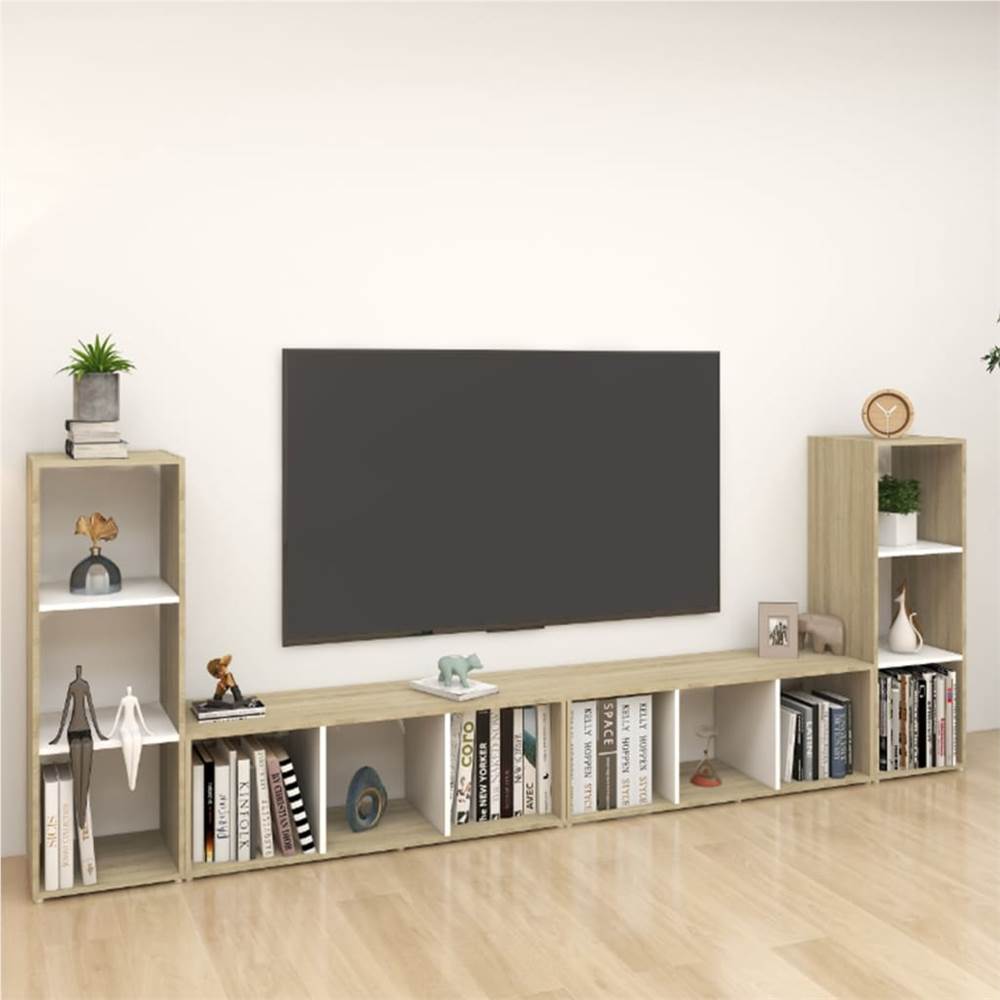 

TV Cabinets 4 pcs White and Sonoma Oak 107x35x37 cm Chipboard
