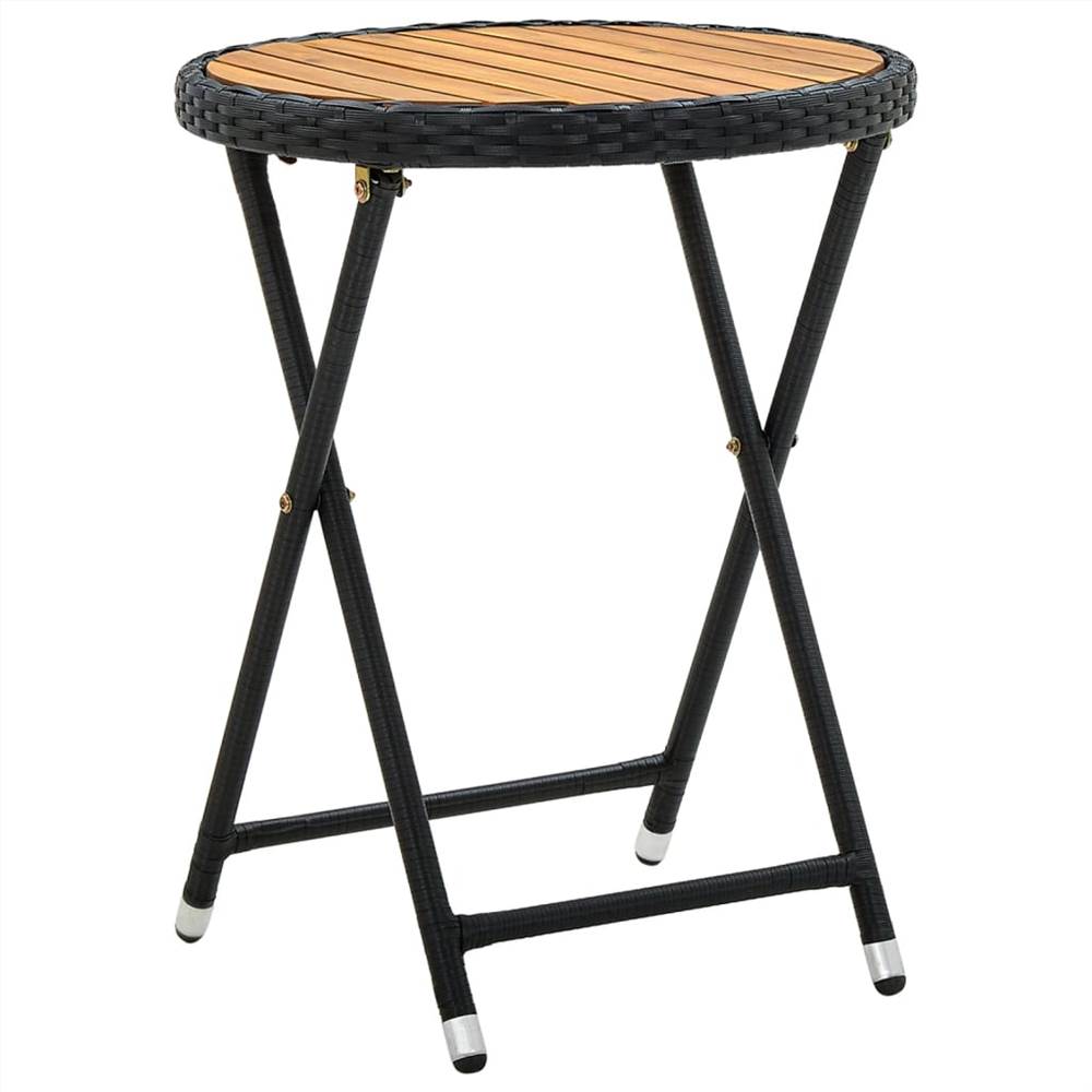 

Tea Table Black 60 cm Poly Rattan and Solid Acacia Wood
