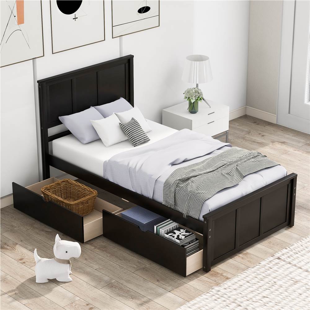 

Twin-Size Platform Bed Frame with 2 Storage Drawers, Headboard and Wooden Slats Support, No Box Spring Needed (Only Frame) - Espresso