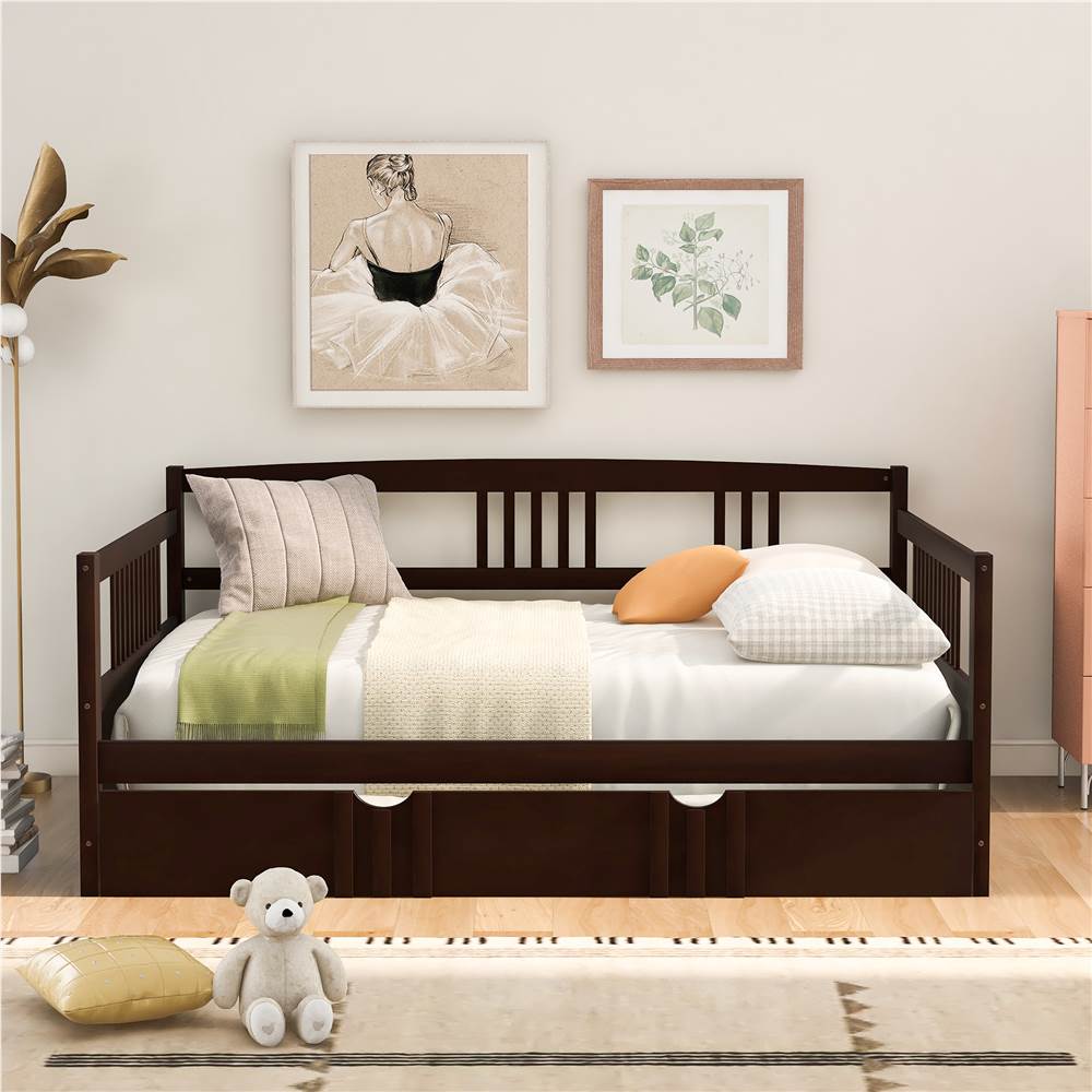 

Full Size Daybed with Twin Size Trundle and Wooden Slats Support, No Box Spring Needed (Only Frame) - Espresso