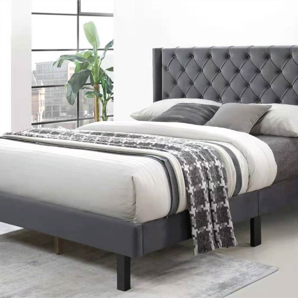 

Queen Size Upholstered Platform Bed Frame with Button Tufted Headboard and Wooden Slats Support, No Box Spring Needed (Only Frame) - Gray