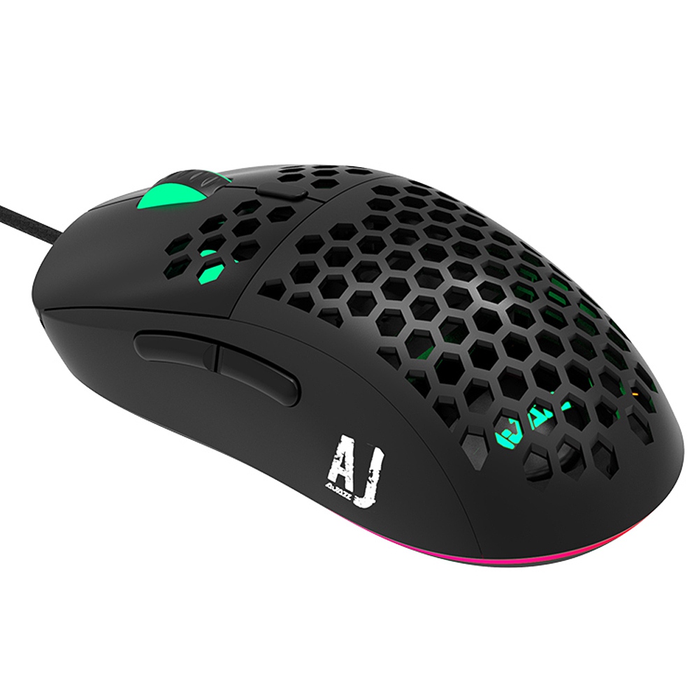 Ajazz AJ380R Mouse cablato ultraleggero RGB regolabile con luce 12400DPI MAX PAW3327 Sensore compatibile con Windows 2000/XP/Vista/7/8/10 - Nero