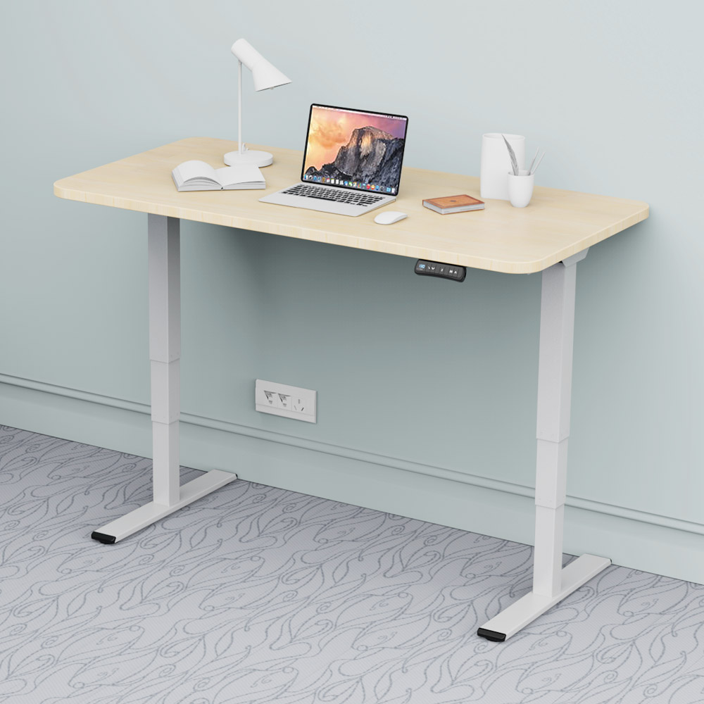 ACGAM ET225E Electric Dual-motor Three-stage Legs Height Adjustable Desk Frame White + ACGAM 140*60*1.8 CM Table Top Wood