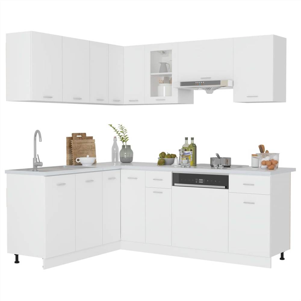 11 Piece Kitchen Cabinet Set White Chipboard