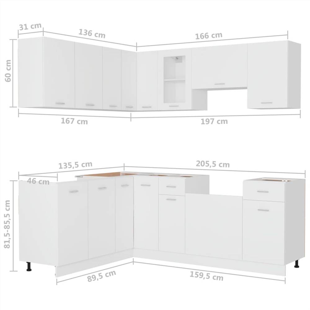 11 Piece Kitchen Cabinet Set White Chipboard