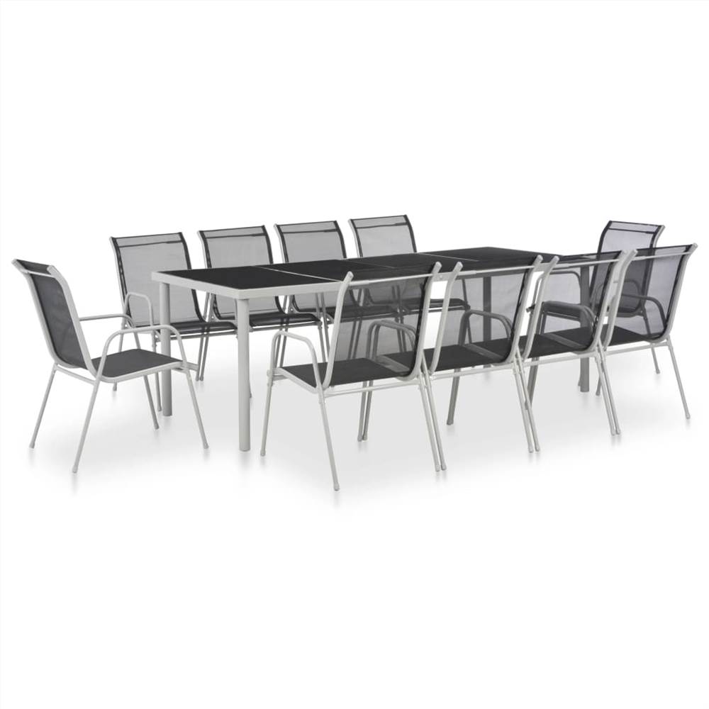 

11 Piece Outdoor Dining Set Steel and Textilene Black