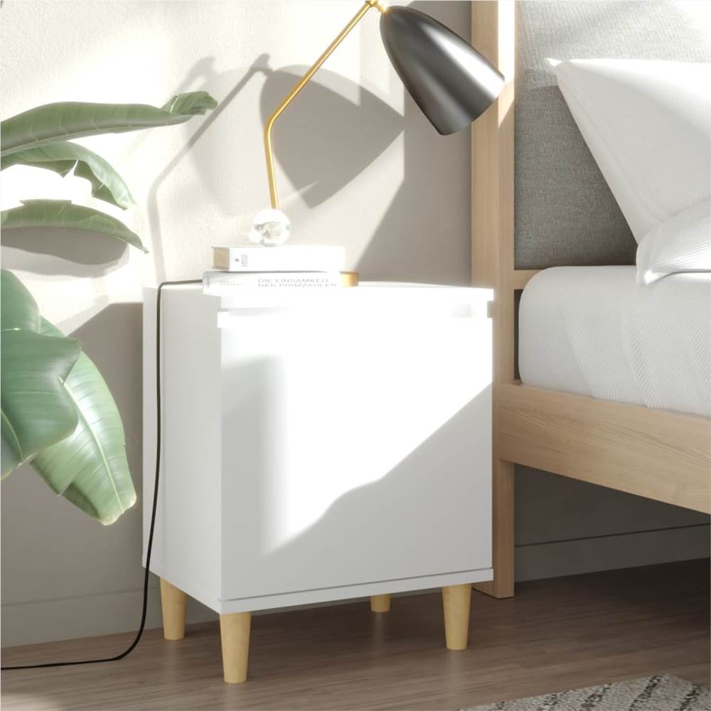 

Bed Cabinet with Solid Wood Legs White 40x30x50 cm