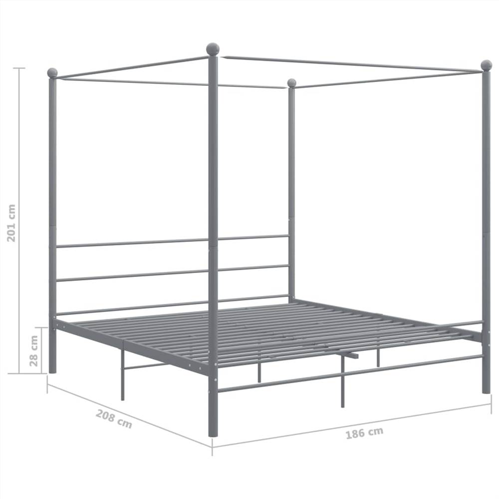 Canopy Bed Frame Grey Metal 180x200 cm
