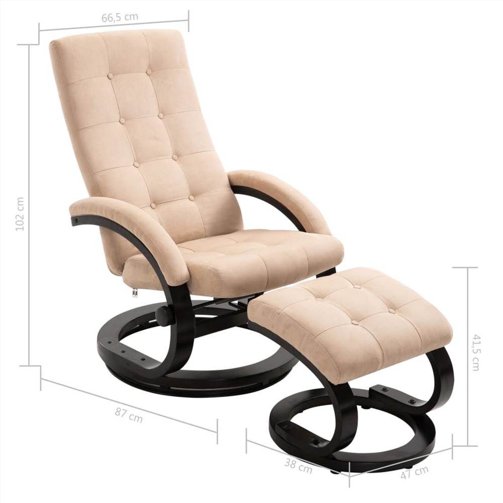 Recliner Chair with Footrest Cream Suede-touch Fabric