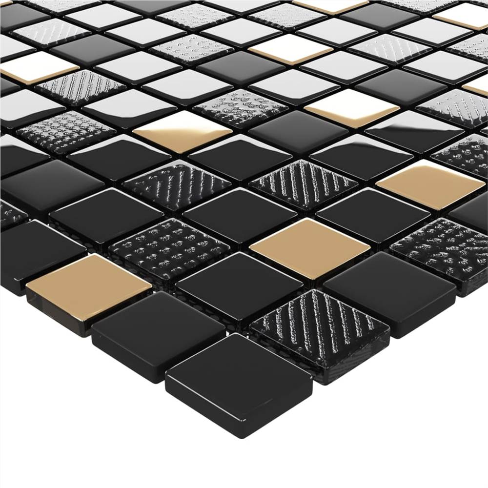 Selfadhesive Mosaic Tiles 11 pcs Black and Gold 30x30 cm Glass