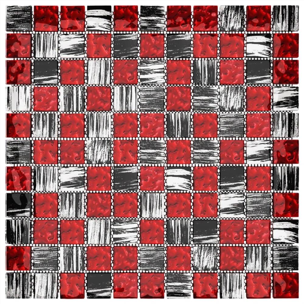 Self-adhesive Mosaic Tiles 11 pcs Black and Red 30x30 cm Glass