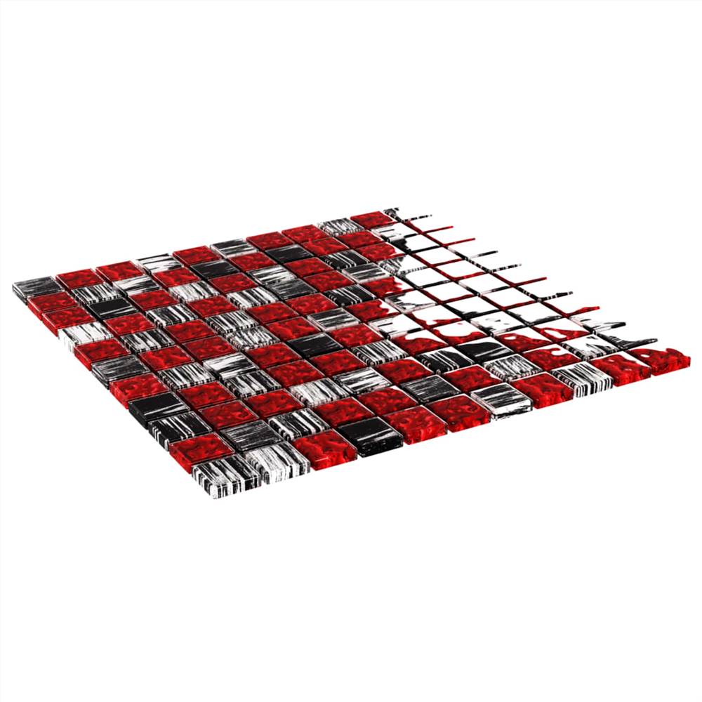 Self-adhesive Mosaic Tiles 11 pcs Black and Red 30x30 cm Glass