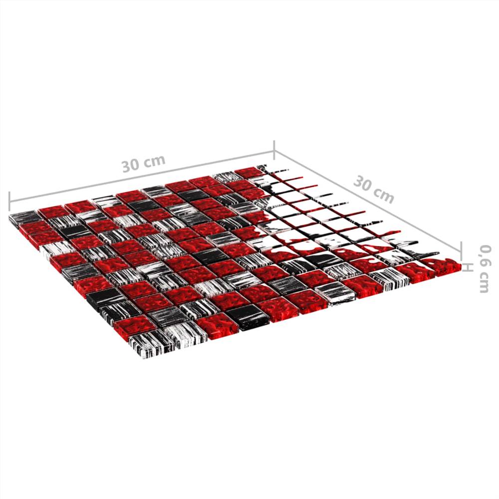 Self-adhesive Mosaic Tiles 11 pcs Black and Red 30x30 cm Glass