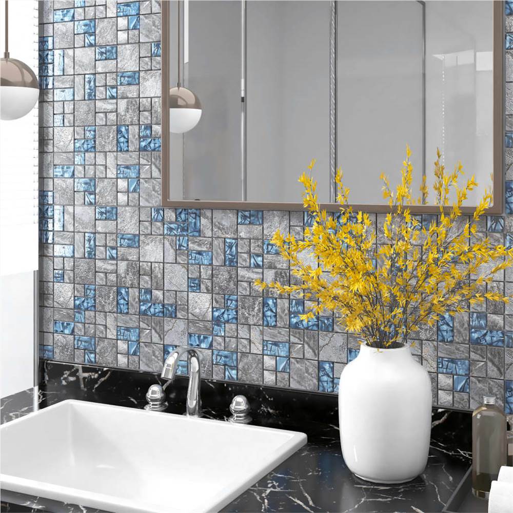 

Self-adhesive Mosaic Tiles 11 pcs Grey and Blue 30x30 cm Glass