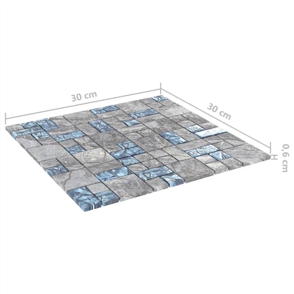 Self-adhesive Mosaic Tiles 11 pcs Grey and Blue 30x30 cm Glass