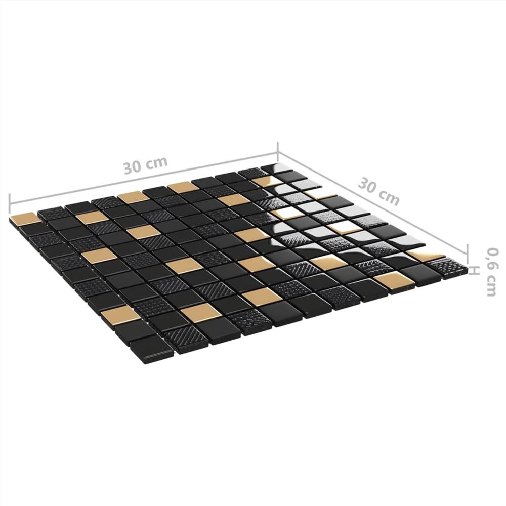 Self-adhesive Mosaic Tiles 22 pcs Black and Gold 30x30 cm Glass