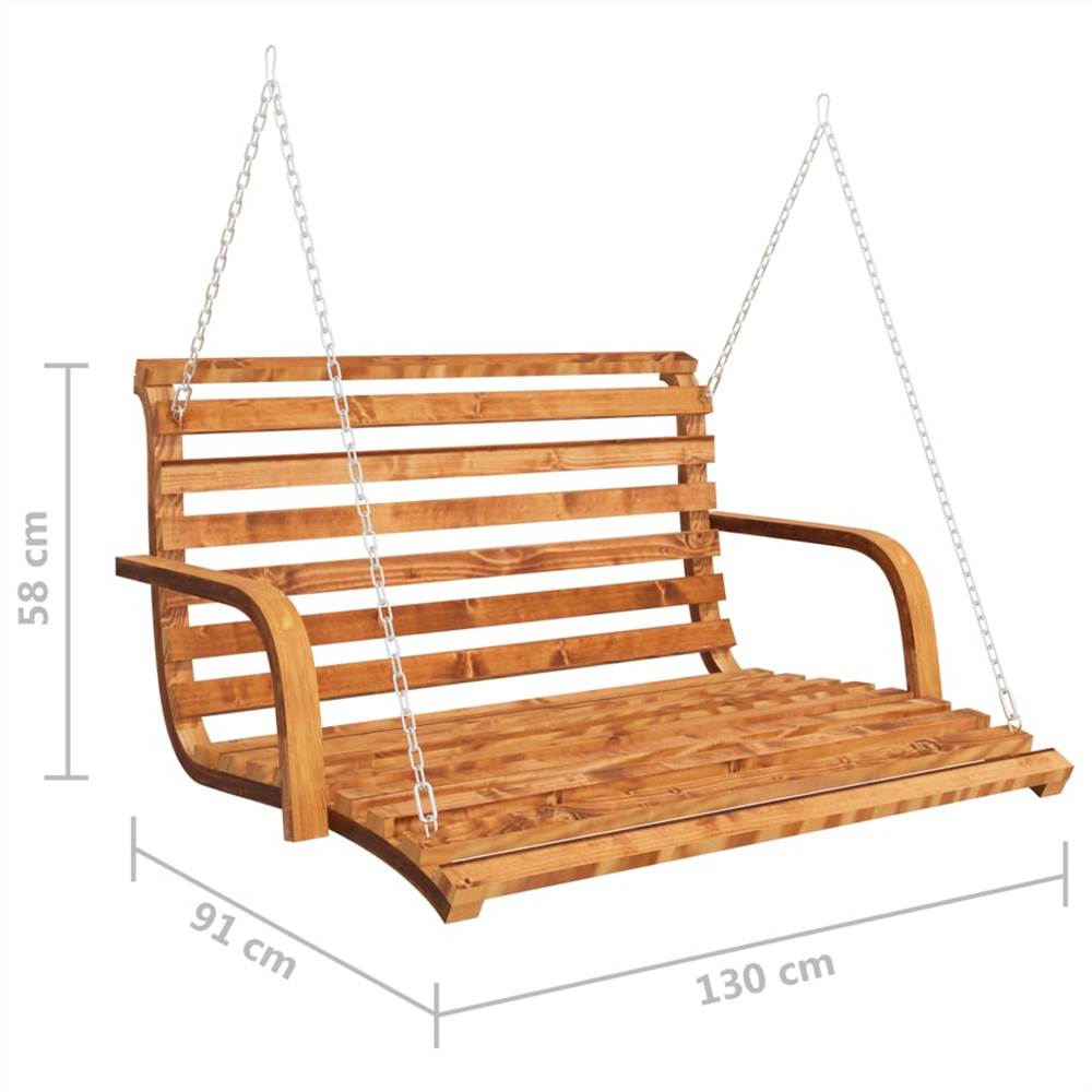Swing Bench Solid Spruce Wood with Teak Finish 91x130x58 cm